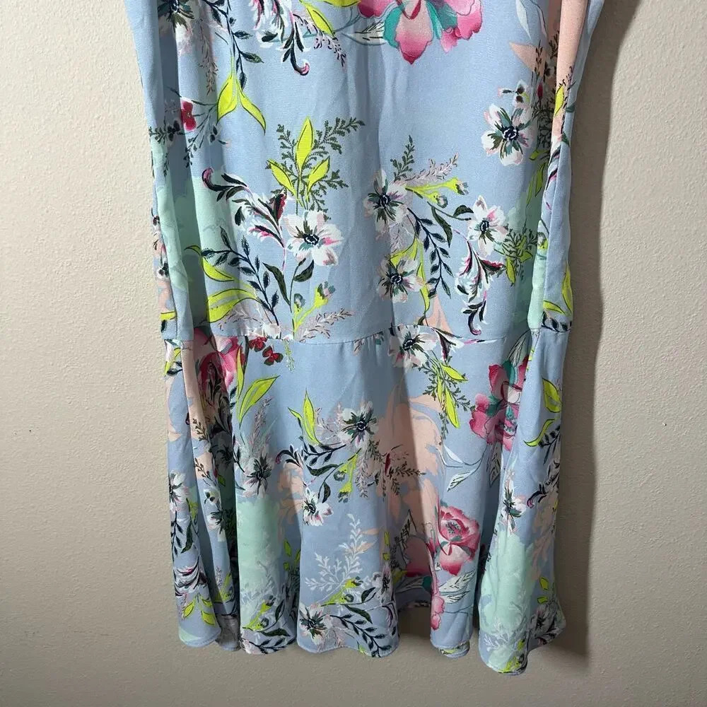 Nicole Miller Light Blue Floral Sleeveless Swing Drop Waist Dress Size 6 - Picture 3 of 12